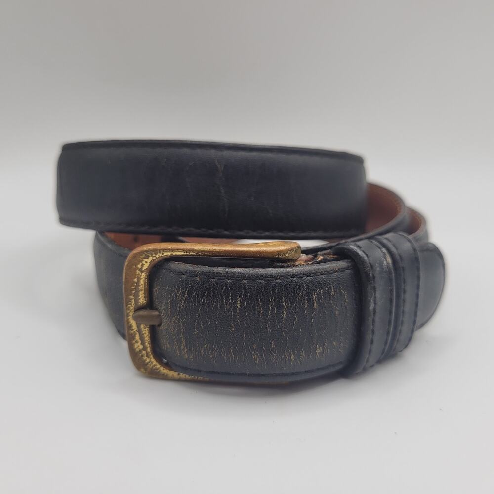 Coach Belt 32 Blue Black Leather Solid‎ Brass Buckle Dress Casual Classic 5701